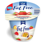 Golden Acre Fat Free Yogurt Strawberry 150g is a tasty low-sugar yogurt with sweetener, featuring strawberry images on the pack—a delicious fat-free option.